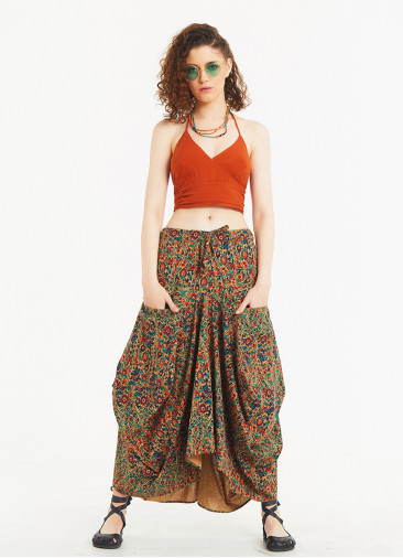 Ethnic Print Oversized Pocket Long Boho Skirt