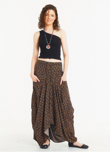 Tie Waist Pocket Detail Brown Long Skirt