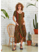 Asymetrical Hem Half Sleeve Long Mustard Pattern Dress