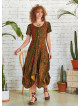 Asymetrical Hem Half Sleeve Long Mustard Pattern Dress