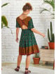 Border Hem Detail Tie Front Green Floral Summer Dress