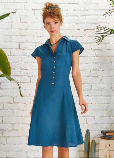 Shirt Collar Short Sleeve Petrol Dress