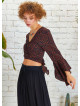 Brown Patterned Gypsy Style Bell Sleeve Crop Top