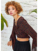 Brown Patterned Gypsy Style Bell Sleeve Crop Top