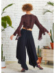 Boho Style Draw String Black Wide Leg Loose Pants