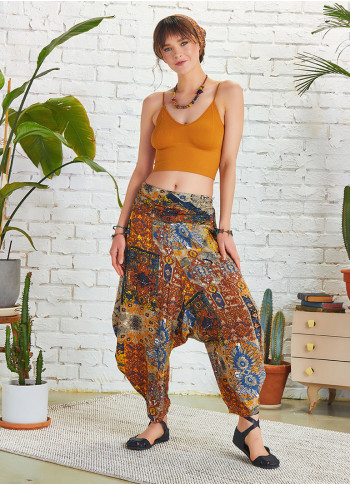 Woman's Boho Baggy Harem Yoga Pants, Hippie Wide Leg Thai Style
