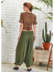 Draped Front Detail Elastic Waist Khaki Salwar Pants