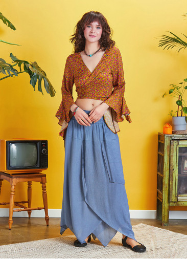 Smocked Waist Layered Blue Maxi Boho Skirt