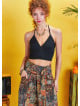 Gathered Tie Back Bust Cup Halter Black Crop Top