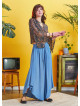 Boho Style Draw String Blue Wide Leg Loose Pants