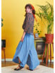 Boho Style Draw String Blue Wide Leg Loose Pants