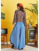 Boho Style Draw String Blue Wide Leg Loose Pants