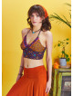 Gathered Tie Back Bust Cup Halter Ethnic Print Crop Top