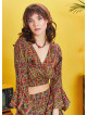 Authentic Patterned Gypsy Style Bell Sleeve Crop Top