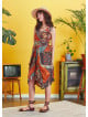 Authentic Brown Patterned Deep V-Neck Dress