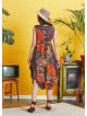 Authentic Brown Patterned Deep V-Neck Dress