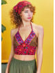 Gathered Tie Back Bust Cup Halter Authentic Print Crop Top