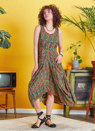 Pera Patterned Sleeveless Paisley Tie Waist Dress