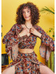 Rose Patterned Gypsy Style Bell Sleeve Crop Top