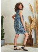 Boho Style Sleeveless Loose Blue Print Tunic Dress