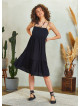 Strappy Square Neck Boho Style Tiered Black Dress