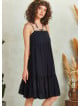 Strappy Square Neck Boho Style Tiered Black Dress