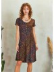 Scoop Neck Purple Print Patchwork Boho Short Dress