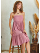 Strappy Square Neck Boho Style Tiered Pink Dress