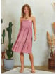 Strappy Square Neck Boho Style Tiered Pink Dress