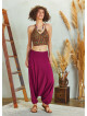 Draped Front Detail Elastic Waist Maroon Salwar Pants