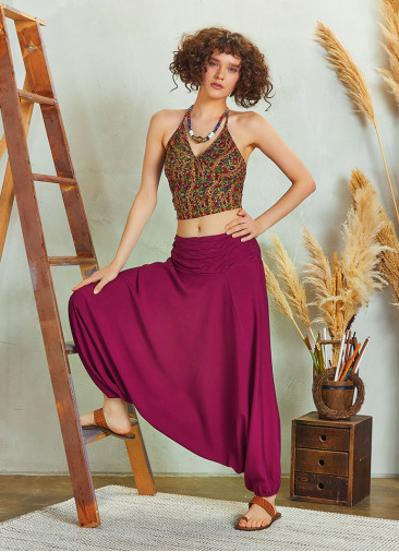 Draped Front Detail Elastic Waist Maroon Salwar Pants