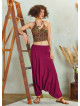 Draped Front Detail Elastic Waist Maroon Salwar Pants