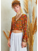 Yellow Flower Gypsy Style Bell Sleeve Crop Top