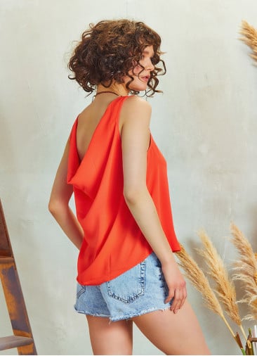 Scoop Neck Wide Strap Red Open Back Top