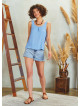 Scoop Neck Wide Strap Blue Open Back Top