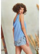 Scoop Neck Wide Strap Blue Open Back Top