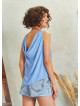 Scoop Neck Wide Strap Blue Open Back Top