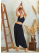 Draped Front Detail Elastic Waist Black Salwar Pants