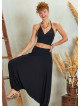 Draped Front Detail Elastic Waist Black Salwar Pants