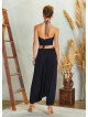 Draped Front Detail Elastic Waist Black Salwar Pants