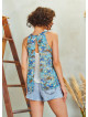 Layered Open Back Detail Printed Halter Neck Boho Top