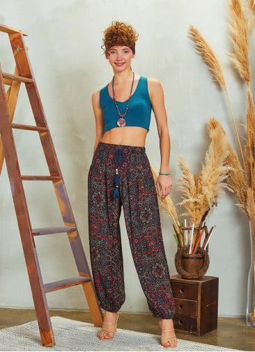 Drawstring Indigo Pattern Pants