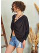 Batwing Sleeve Cowl Neck Black Twist Front Top