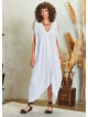 Boho Style Loose Fit Deep V Neck Line Cold Shoulder White Dress