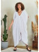 Boho Style Loose Fit Deep V Neck Line Cold Shoulder White Dress