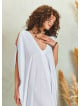 Boho Style Loose Fit Deep V Neck Line Cold Shoulder White Dress