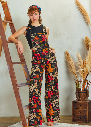 Floral Print Adjustable Buckle Straps Jumpsuit