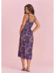 Bohemian Style Buttoned Wide Strap Long Purple Patterned Dress