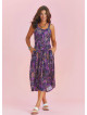 Bohemian Style Buttoned Wide Strap Long Purple Patterned Dress