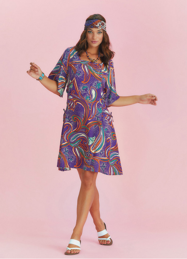 Purple Printed Square Neck Boho Short Dress